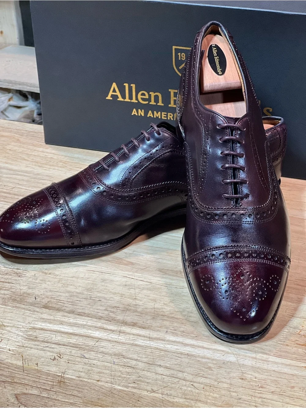 Allen Edmonds Strand Rutland Cap Toe Oxfords Custom #8 Burgundy Dye Sz 12D 🇺🇸